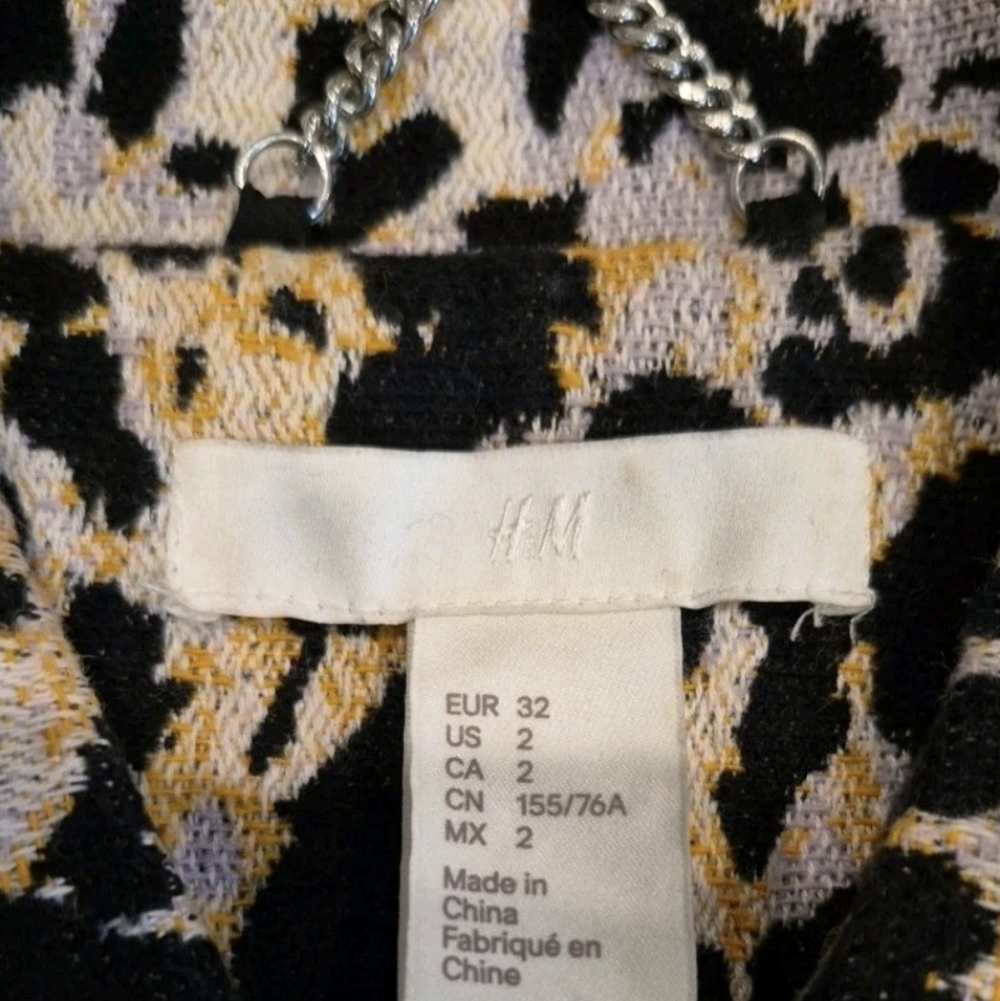 0/2 H&M Animal Print Open-Front Long Sleeve Fully Lined Coat w/ Pockets - Picture 8 of 14